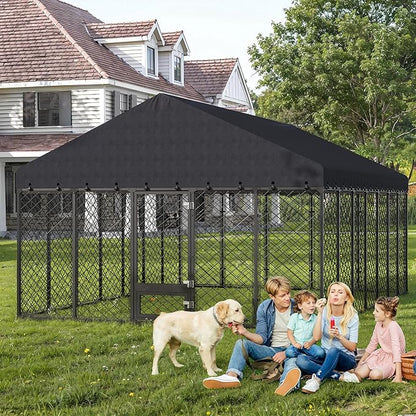 10x14×6.4 FT Heavy Duty Dog Kennel Outdoor with Secure Double Locks and Waterproof & UV Resistant Roof Cover,All Weather Resistant Anti-Rust Metal Enclosure for Large Dogs