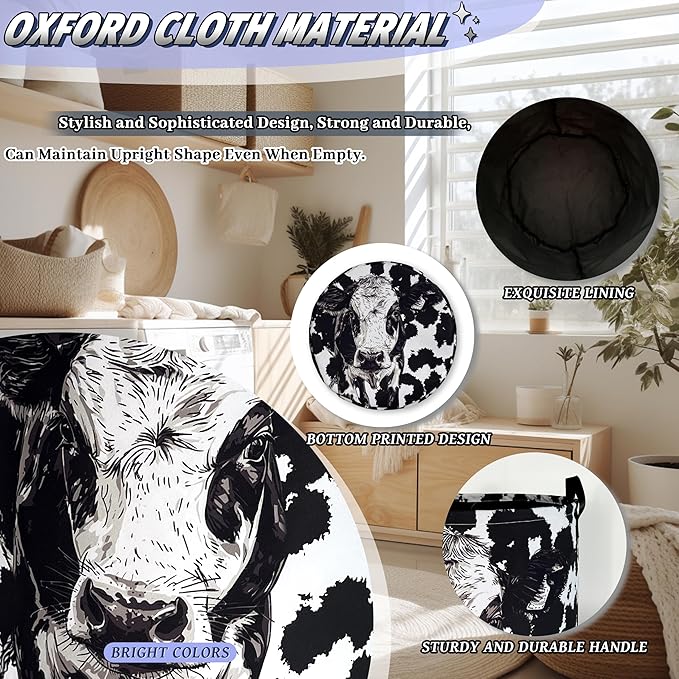 Personalize Black White Cow Laundry Basket Oxford Cloth Foldable Animal Laundry