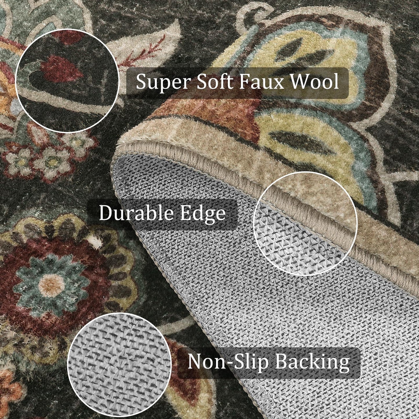 Morebes Floral Washable Rugs 3x5,Brown Throw Rugs for Bedroom Non Slip,Soft Distressed Paisley Bathroom Mat, Entryway Rug Indoor Accent Floor Chair Carpet for Living Room Coffee Table