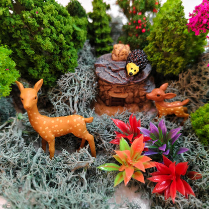 OrgMemory 45 Pcs Animal Tree, Moss, Forest Animals Figures, Plastic Trees for Projects, Model Train Scenery with No Bases, Miniature Trees Diorama Hobby Train Scenery