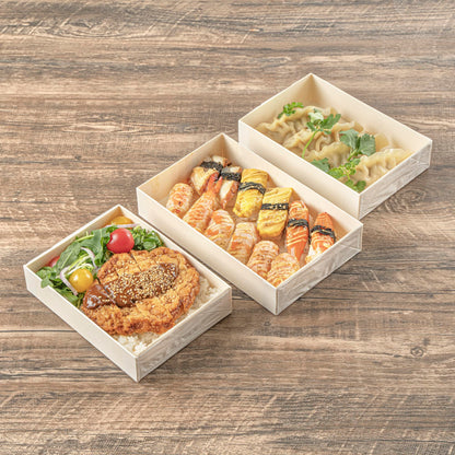 Restaurantware Wooden Bento Boxes 100 Pack of 7.9" x 4.8" Foldable Wooden Take Out Containers Sustainable Freezer-Safe Japanese Style Rectangular Lunch Boxes for Office, Camping, Sushi, Potluck