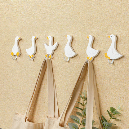 Beeveer 6 Pcs Decorative Goose Wall Hooks Kids Wooden Goose Baby Nursery Hooks Cute White Towel Hanger for Childs Nursery Bathroom Bedroom Home Decor
