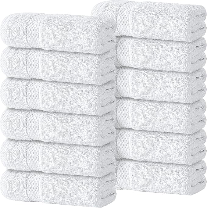White Classic Luxury Cotton Washcloths 13x13 Inch