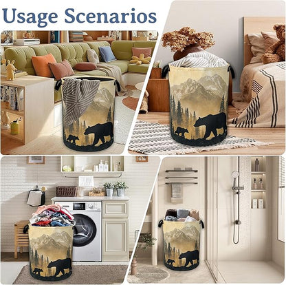 Bear Laundry Basket, Oxford Cloth Golden Mountain Forest Laundry Hamper