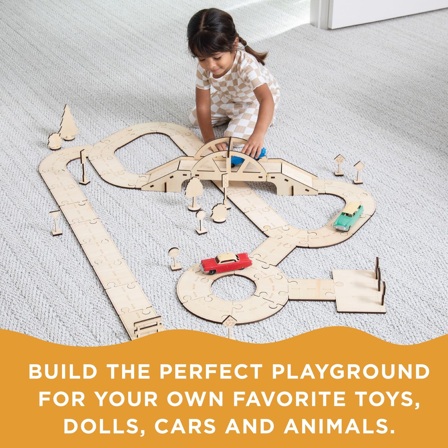 MindWare Kindertown Roads Wooden Montessori Building Set - Building Set for Toddlers