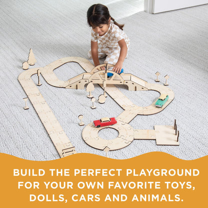 MindWare Kindertown Roads Wooden Montessori Building Set - Building Set for Toddlers