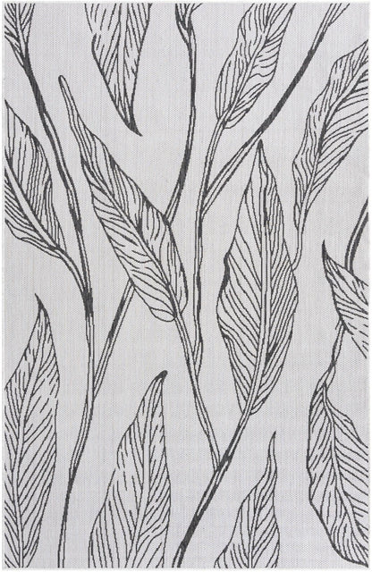 Unique Loom Outdoor Botanical Collection Area Rug - Leaf (5' 3" x 8' Rectangle, Charcoal Ivory)