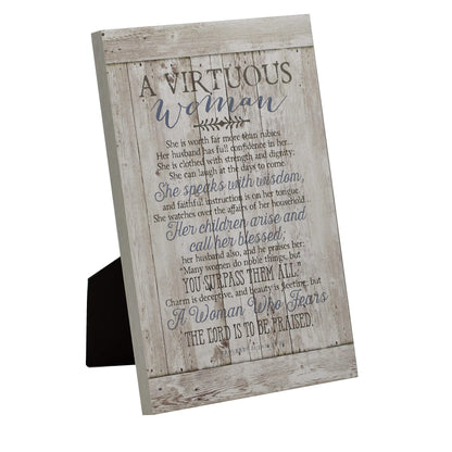 DEXSA Virtuous Woman Wood Plaque - Made in the USA - 6x9 - Classy Vertical Frame Wall & Tabletop Decoration | Easel & Hanging Hook | She is worth far more than rubies. She speaks with wisdom