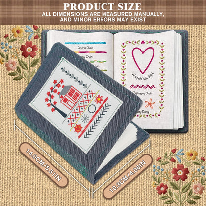 Pacify Embroidery Stitch Book Kit for Beginners, Portable Embroidery Stitch Book with Step-by-Step Guide, Sampler Patterns & Complete Tool Set for Adults Craft Lovers