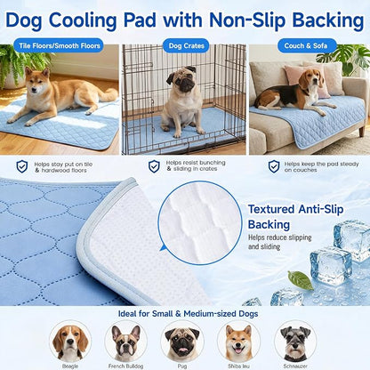 PatiencET Dog Cooling Mat, 28 x 40 in No-Gel Cooling Pad for Medium Dogs, Cool Touch Nylon Pet Mat, Washable Summer Dog Mat for Crate, Bed, Floor, Sofa, Car, Blue