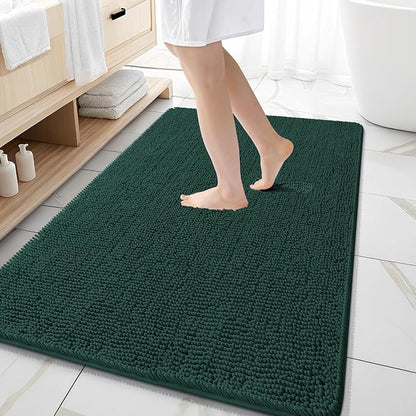 OLANLY Large Bathroom Rugs 59x35, Soft Absorbent Chenille Bath Rugs, Rubber Backing Quick Dry, Machine Washable Bath Mats for Bathroom Floor, Tub and Shower, Home Decor Accessories, Blackish Green