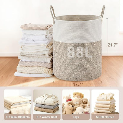 Tall Laundry Basket with Handles, 88L Portable Dirty Clothes Hamper, Boho