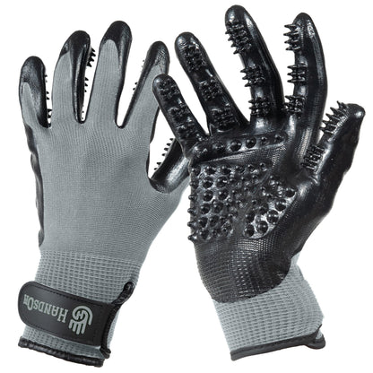 H HANDSON Pet Grooming Gloves - Patented #1 Ranked, Award Winning Shedding, Bathing, & Hair Remover Gloves - Gentle Brush for Cats, Dogs, and Horses (Grey, Small)