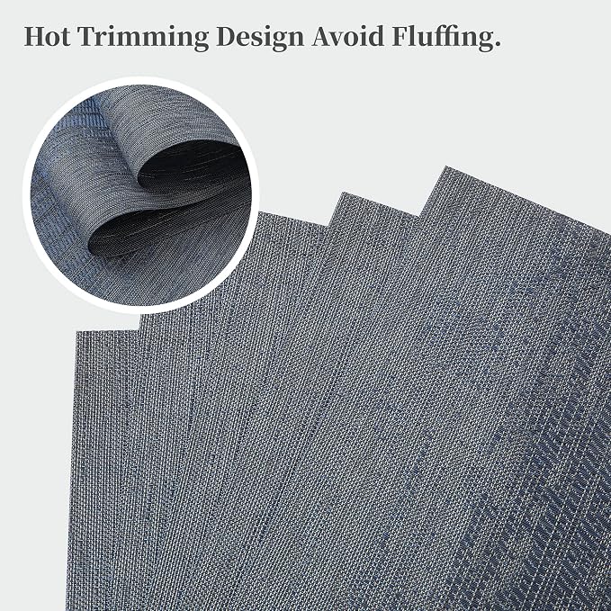 Leetaltree Denim Blue Placemats Set of 12 - Heat Resistant Non-Slip Place mats for Dining Table, Washable Durable PVC Vinyl Woven Table Mats（Denim Blue, 12）