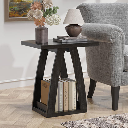 FROMJBEST End Tables Living Room, Side Table Beside Sofa, Nightstand for Bedroom, Couch Side Table with Shelf, Modern End Table for Living Room, Black End Table Set of 2