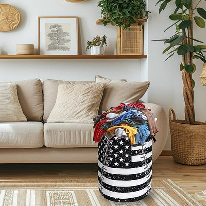 Baseball Textures Laundry Basket Foldable Oxford Cloth American Flag Laundry