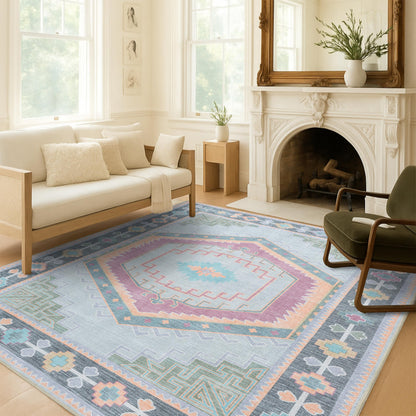 Fame Living Washable Area Rug. Modern Farmhouse. Vintage. Turkish. Bohemian. Distressed. Oriental. Traditional. Rugs for Living Room. Dining. Bedroom. Office. Entryway. Foyer. (856GP, 2'5" x 4'9")