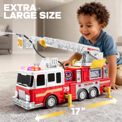 JOYIN Extra Large Toddler Fire Truck Toys for Boys with 33-inch Ladder, Lights & Sprinkler Pump, Big Emergency Vehicle, Kids Toys for Age 3, 4, 5, 6, 7, Christmas Birthday Gift for Grandkids
