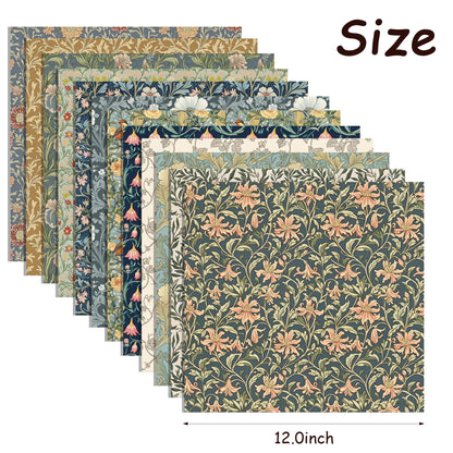 24 Sheets William Morris Pattern Paper 12'' x 12'' William Morris Floral Scrapbook Paper Vines and Flower Patterned Double-Sided Cardstock Pack for Scrapbooking Background DIY Card Making Origami
