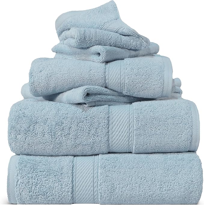 SUPERIOR Egyptian Cotton Pile 6 Piece Towel Set, Includes 2 Bath, 2 Hand