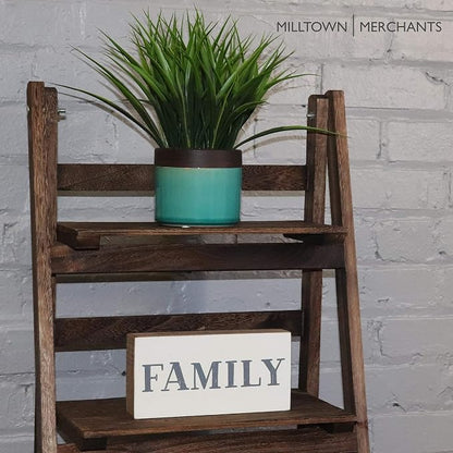 Ladder Shelf - Wooden Ladder Bookshelf - Leaning Bookshelf - Rustic Bookcase - Folding Bookcase (Dark Brown Ladder Shelf)