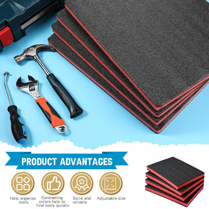 Outus 4 Pcs Cuttable Polyurethane Foam Pads Craft Foam Insert for Cases Packing Padding Camera Toolbox Storage(16 x 12 x 1 Inch,Red, Black)