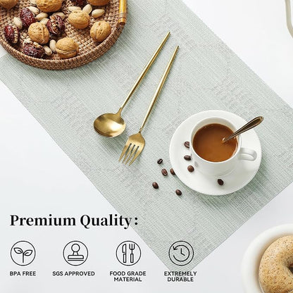 Leetaltree Mint Cream Placemats Set of 6 - Heat Resistant Non-Slip Place mats for Dining Table, Washable Durable PVC Vinyl Woven Table Mats（Mint Cream, 6）