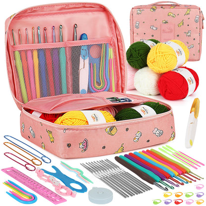 Aeelike Crochet Kit for Beginners Adults, Crochet Kits Include Yarn, 59pcs Crochet Starter Kit for Beginners,Ergonomic Crochet Hooks 2.0-6.0 mm, Lace Steel Needles 0.6-1.9 mm