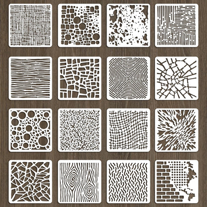 beinkmake 16Pcs Layering Stencils for Painting Geometric Texture Stencil PET Painting Templates Tree Bubble Waves Inlay Border Stencils for Furniture Reusable DIY Craft for Wall Wood Fabric