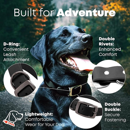 Regal Dog Products Small Black Waterproof Dog Collar and Leash Set | Heavy Duty Double Buckle & D Ring - 5'ft Leash | Adjustable Biothane Dog Collar | Chew Resistant Waterproof Collar for Dogs