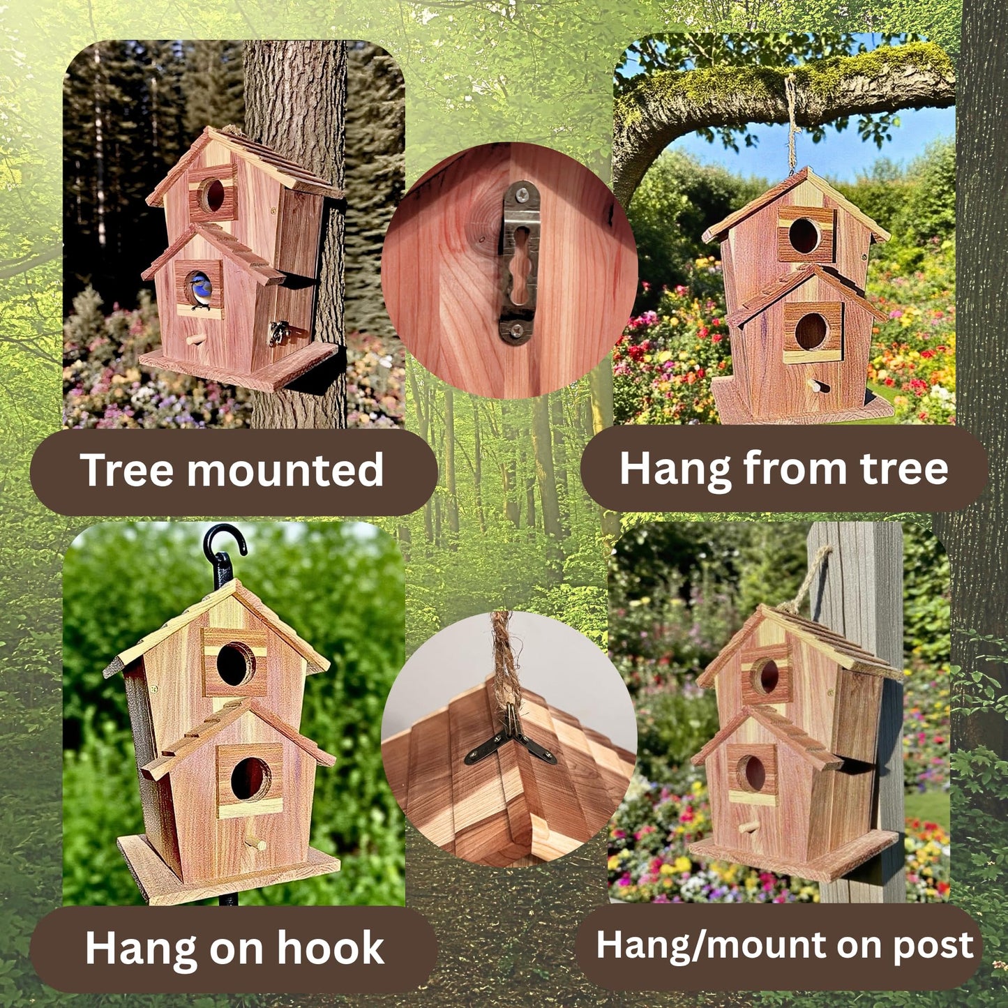 Cedar Bird House for Outside, Wooden Birdhouse for Outdoors, Bluebird House, Hanging Birdhouse with Predator Guard, Large Clean Out Door, All Natural Linseed Oil Finish