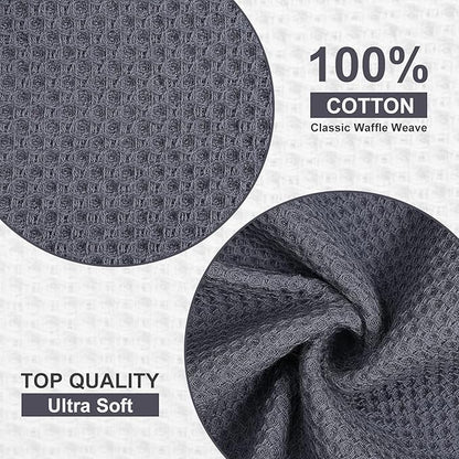 Kitinjoy 100% Cotton Kitchen Dish Cloths, 12 Pack Waffle Weave Ultra Soft