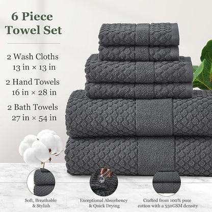 Simple&Opulence 6 Piece Luxury Towel Set, 100% Cotton Bathroom Towels