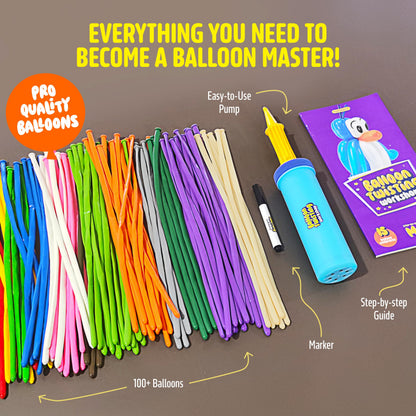Dan&Darci Balloon Animal Twisting Kit with Pump for Kids - Boy & Girl Gift - Birthday Gifts for Girls and Boys - Arts and Crafts for Ages 8-12 - 6 7 8 9 10 11 12 Year Old - Animals Balloons