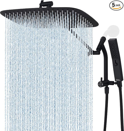 G-Promise All Metal 14 Inch Rain Shower Head with Massage Mode Handheld Spray Combo, 3-Way Diverter with Pause Setting, Full Body Coverage, Modern Bathroom Upgrade (Matte Black)