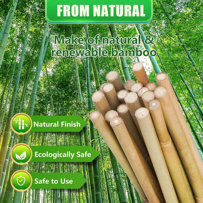 Gardgue Natural Bamboo Poles, 2 Feet Bamboo Sticks for Plants, Wood Garden Stakes for Tomato, Bean, Flowers, Trees Potted and Climbing Plants, 25 Pack