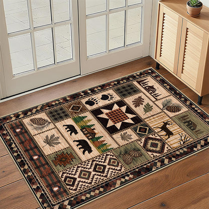 Bear Rug 2x3 Rustic Cabin Deer Entryway Rug Southwestern Lodge Doormat Machine Washable Non-Slip Low-Pile Western Woodland Door Mat for Kitchen Bathroom Bedroom Laundry