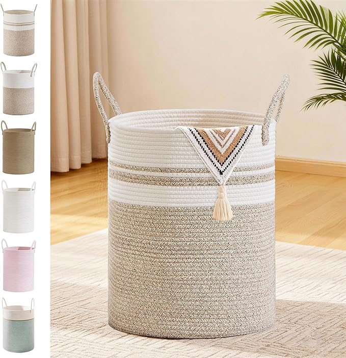 Tall Laundry Basket with Handles, 53L Portable Dirty Clothes Hamper, Boho