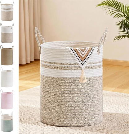 Tall Laundry Basket with Handles, 53L Portable Dirty Clothes Hamper, Boho
