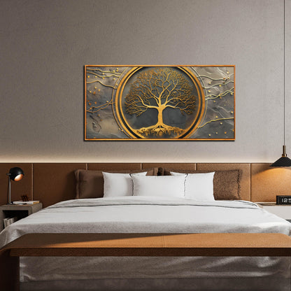 Tree Pictures Wall Art for Living Room - Gold Modern Wall Decor Office - Wooden Framed Wall Art Size 29" x 59"