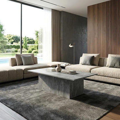 HNY Modern Rectangular Coffee Table Grey Large Center Table 47" Wooden Tea Table Concrete Texture Finish for Living Room, Reception Room, Home Office,Industrial Minimalist
