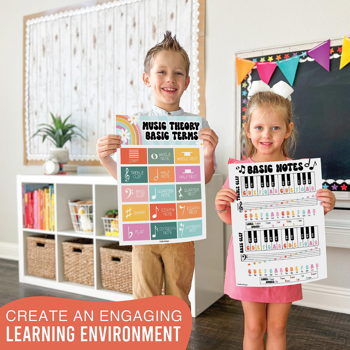 Hadley Designs 9 Music Classroom Posters – Retro Music Classroom Decor, Choir & Solfege Prints, Bulletin Board Decorations, Educational Supplies for Teachers