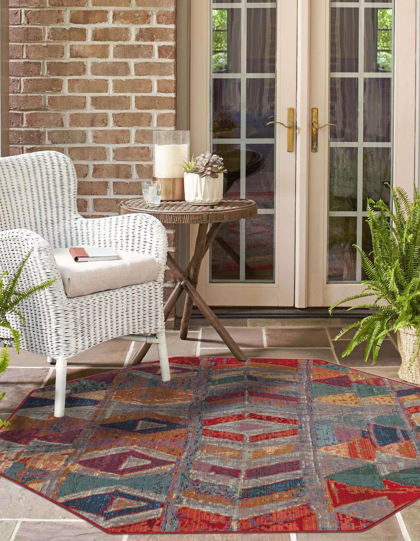 Unique Loom Outdoor Modern Collection Area Rug - Tamarindo (7' 1" Octagon Multi/Burgundy)