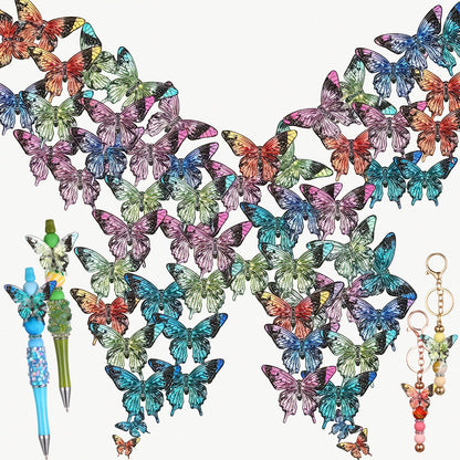 Tondiamo 60 pcs Acrylic Butterfly Beads for Pens Bulk Cute Colorful Transparent Fancy Acrylic Bead for Beaded Pen Necklace Bracelet Charms Keychain Making Jewelry Making DIY Gifts