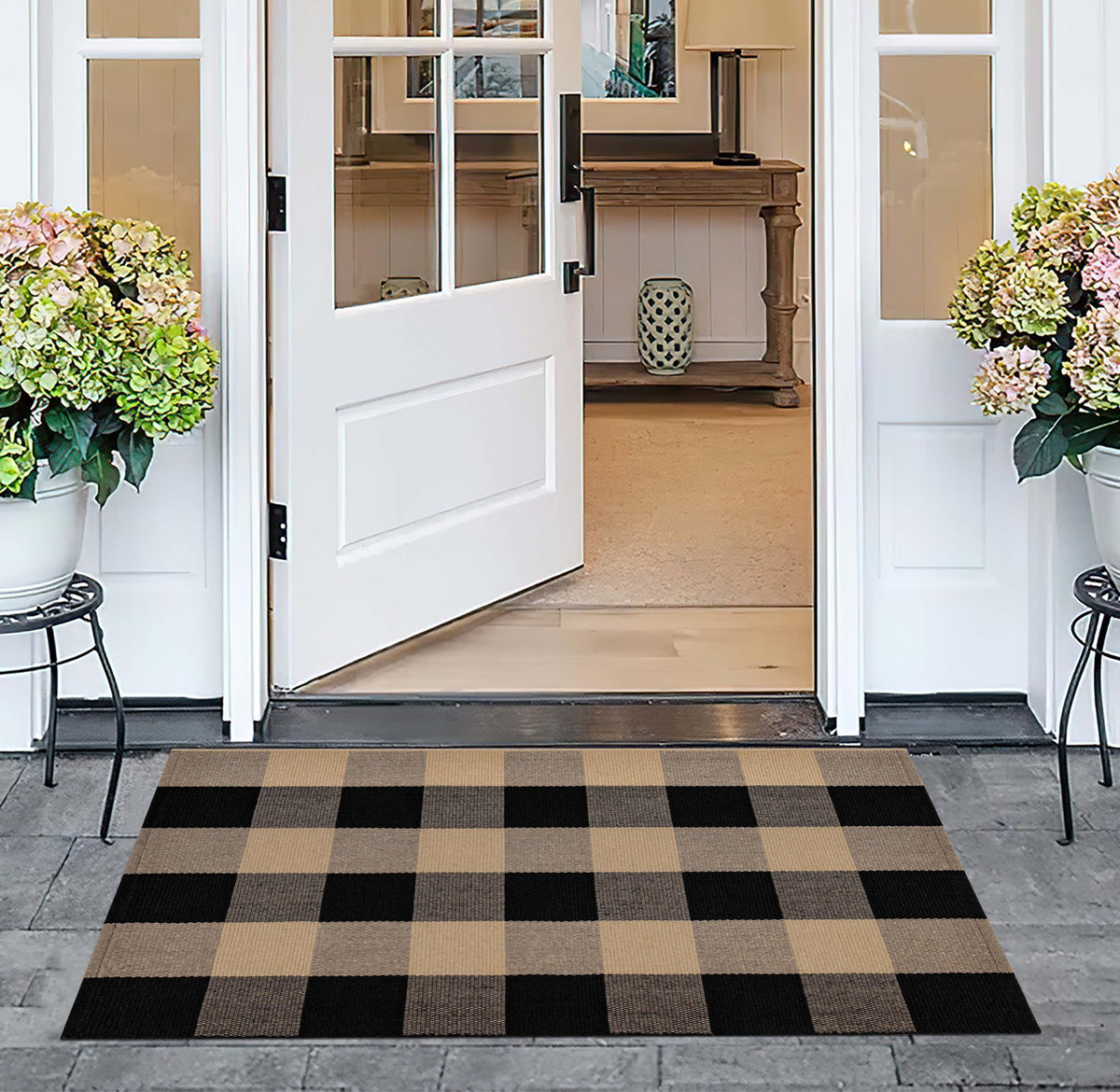 Checkered Front Door Mat Outdoor 24''x35''Buffalo Plaid Outdoor Rug Cotton Washable Layered Doormat for Bedroom,Bathroom,Farmhouse,Entryway,Home Entrance