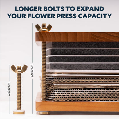 Flower Press Expansion & Accessory Kit (Press not included) - Extra Long Bolts, Silicone Washers, Travel Straps, Foam, Dessicant Boards, & Storage Bag - Professional Flower Pressing Accessories Set