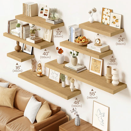 Vivelove 40 Inch Floating Shelves for Wall, 39.4x9 Display Shelves for Bathroom Living Room Kitchen Bedroom Office Farmhouse Home Decor - Set of 2, Oak