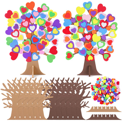 Fovths 332 Pieces DIY Love Heart Tree Foam Stickers Craft Set 12 Pieces Tree and 320 Pieces Valentine's Day Self-Adhesive Foam Heart for Valentine's Day Wedding Mother's Day Home Decor School DIY