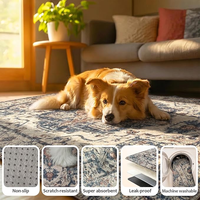 Washable Pee Pads for Dogs, Reusable Puppy Potty Training Pads, Ultra-Absorbent Thick Waterproof Leak-Proof Non-Slip Pads & Mat for Crate, Playpen, Floor, Whelping & Housebreaking , 1 Pack 72"x72"