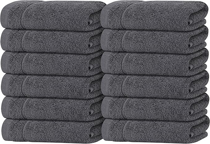 Tens Towels Pack of 12 Washcloths, 12 x 12 Inches, Lighter Weight, Quick to Dry